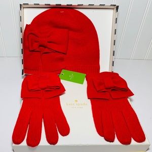 Kate Spade Dorothy Bow Beanie Hat And Gloves Set